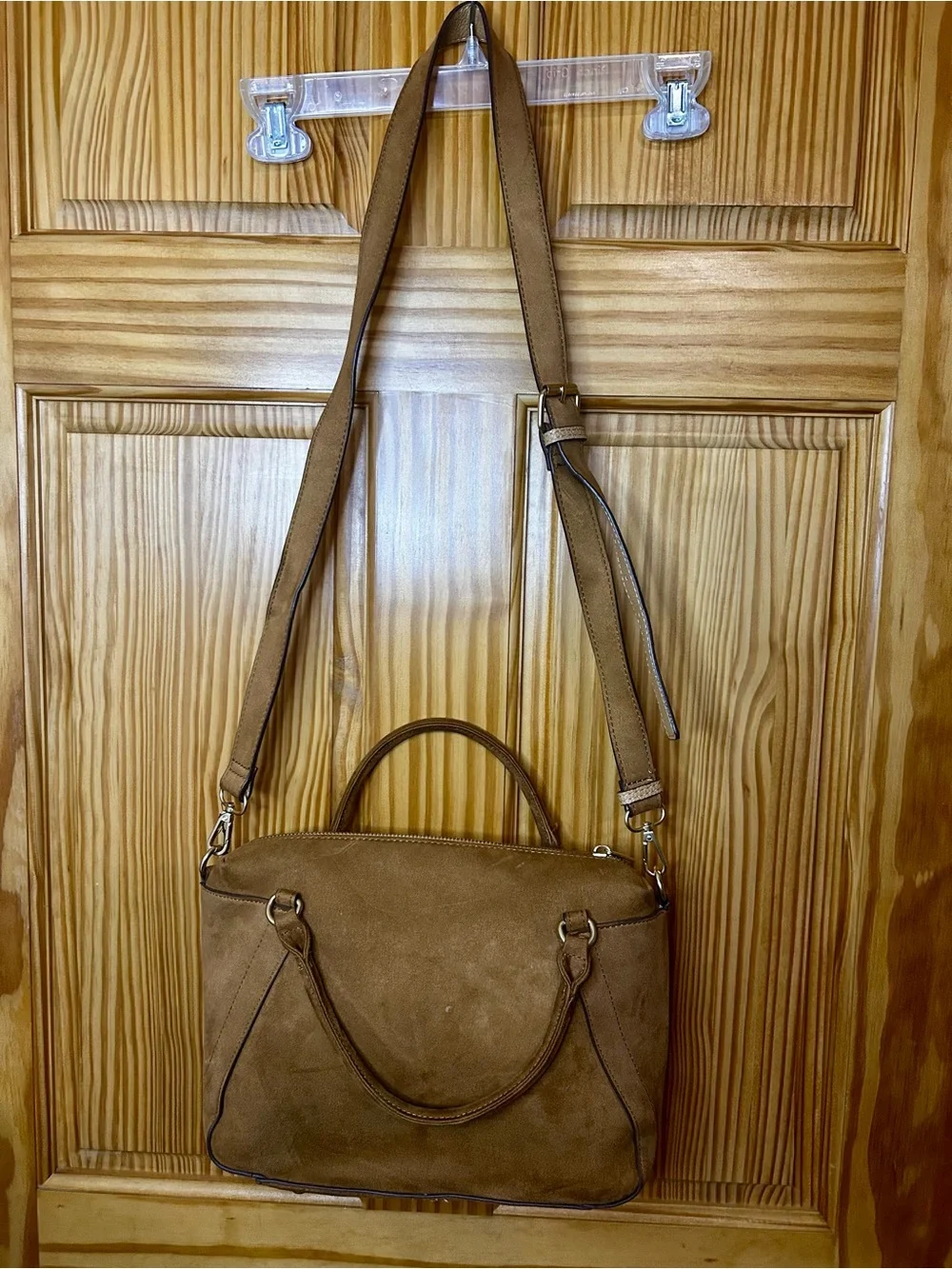 Nanette Lepore Brown Suede Tote with Gold Chain Accent